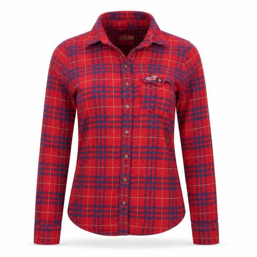 Hollister Womens Red Plaid Flannel Button-Up Shirt XS
