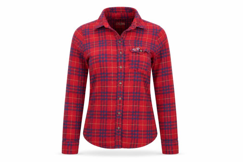 Hollister Womens Red Plaid Flannel Button-Up Shirt XS