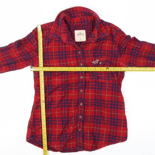 Hollister Womens Red Plaid Flannel Button-Up Shirt XS