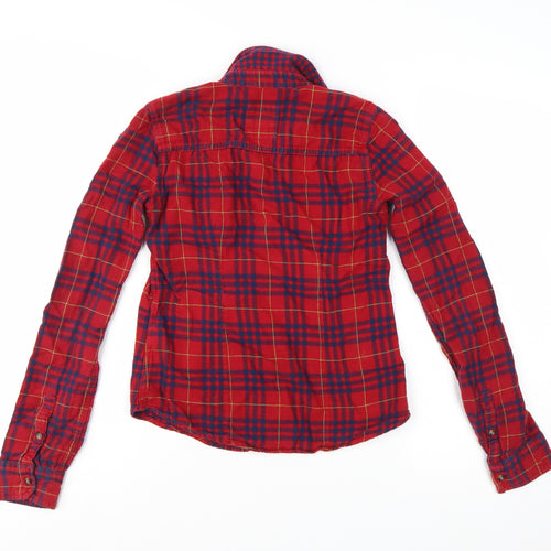 Hollister Womens Red Plaid Flannel Button-Up Shirt XS