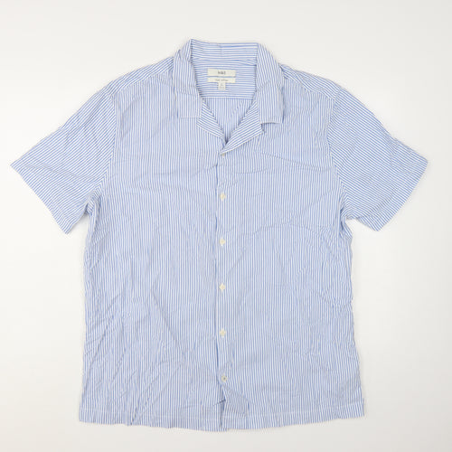 Marks and Spencer Men's Blue Striped Short Sleeve Cotton Button-Up Shirt XL
