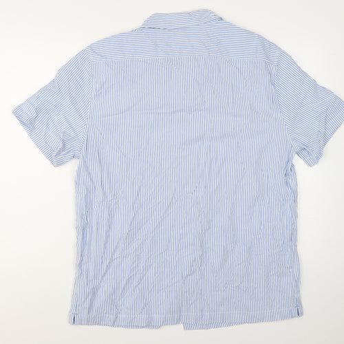 Marks and Spencer Men's Blue Striped Short Sleeve Cotton Button-Up Shirt XL