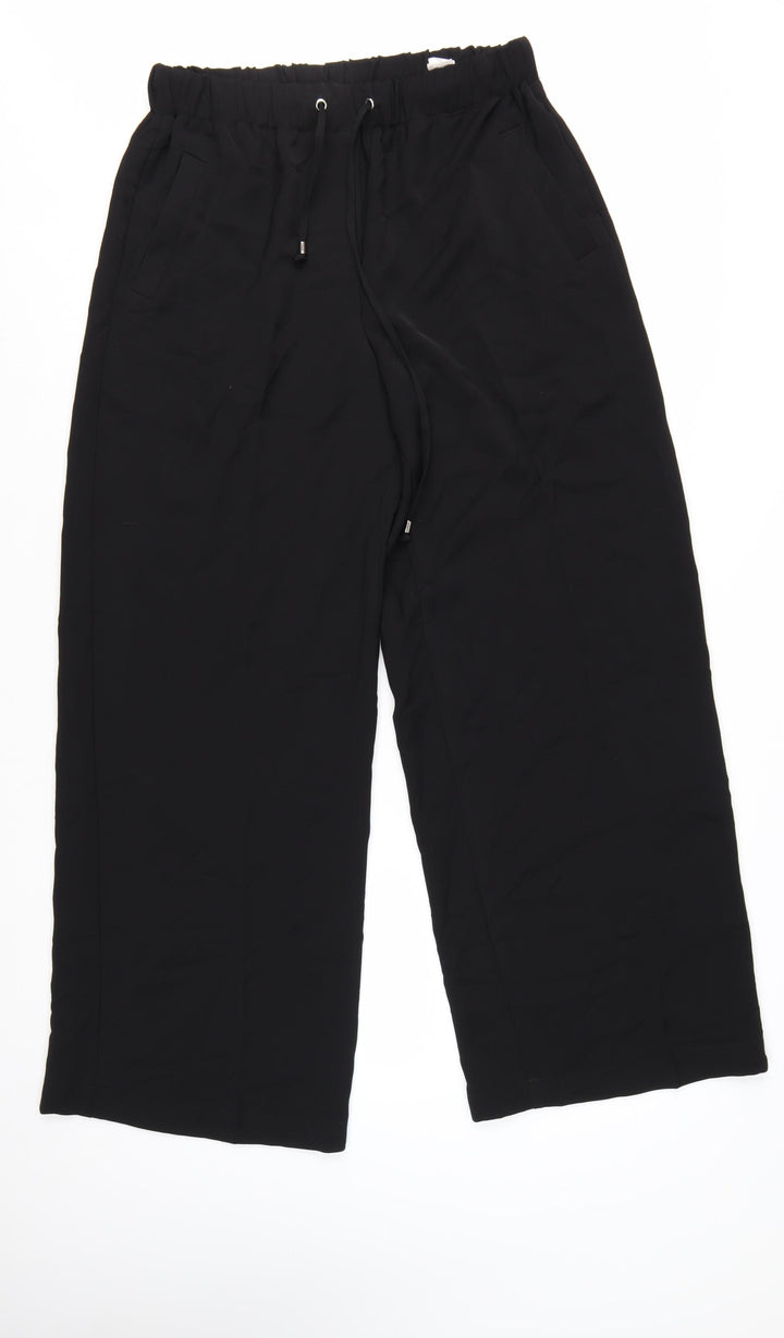ZARA Womens Black Wide-Leg Polyester Drawstring Trousers L
