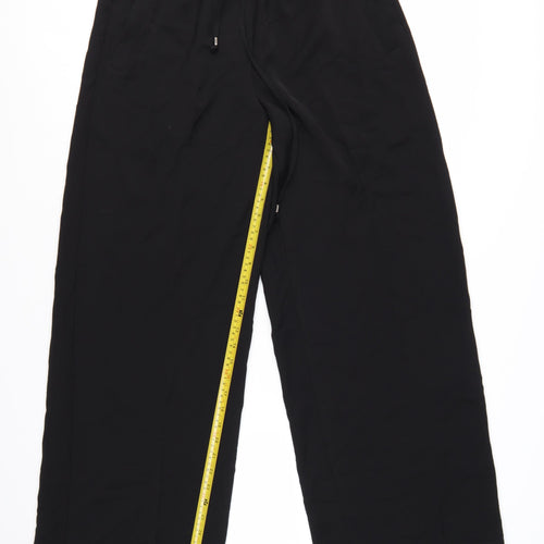 ZARA Womens Black Wide-Leg Polyester Drawstring Trousers L