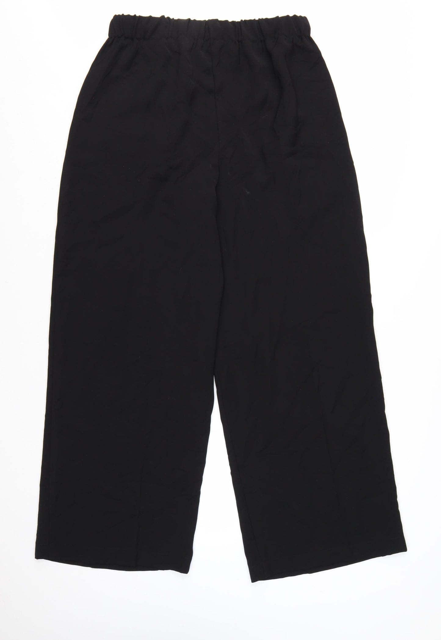ZARA Womens Black Wide-Leg Polyester Drawstring Trousers L