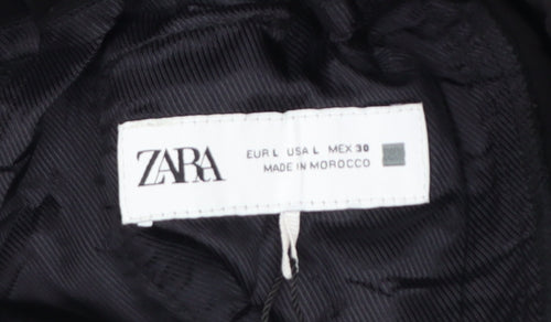 ZARA Womens Black Wide-Leg Polyester Drawstring Trousers L