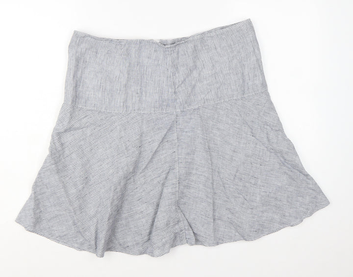 Marks and Spencer Womens Grey Striped Linen A-Line Skirt UK 16