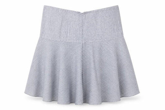 Front view of Marks & Spencer women’s grey striped linen a-line skirt uk 16