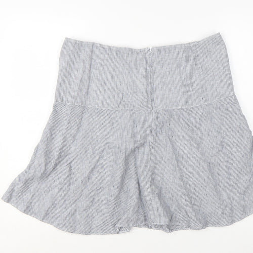 Marks and Spencer Womens Grey Striped Linen A-Line Skirt UK 16