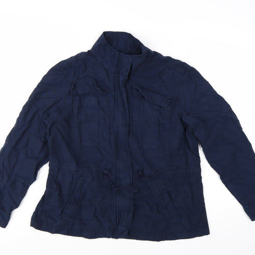 Marks and Spencer Women's Blue Military Jacket Size 14 Cotton Lyocell