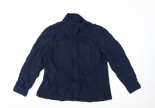 Marks and Spencer Women's Blue Military Jacket Size 14 Cotton Lyocell