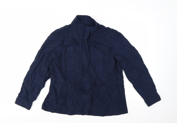 Marks and Spencer Women's Blue Military Jacket Size 14 Cotton Lyocell