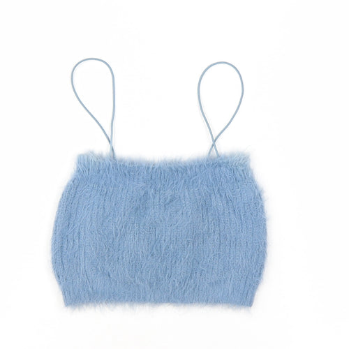 Zara Women Blue Fuzzy Camisole Tank Top Size S Knit Spaghetti Strap