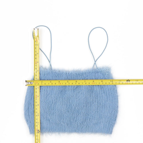 Zara Women Blue Fuzzy Camisole Tank Top Size S Knit Spaghetti Strap