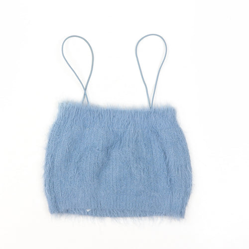 Zara Women Blue Fuzzy Camisole Tank Top Size S Knit Spaghetti Strap