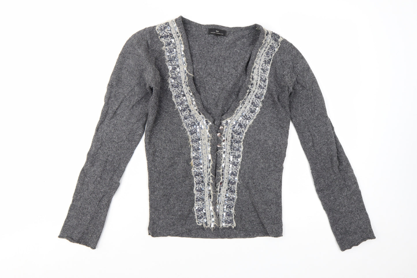 Day Birger et Mikkelsen Women's Grey Sequin V-Neck Cardigan S