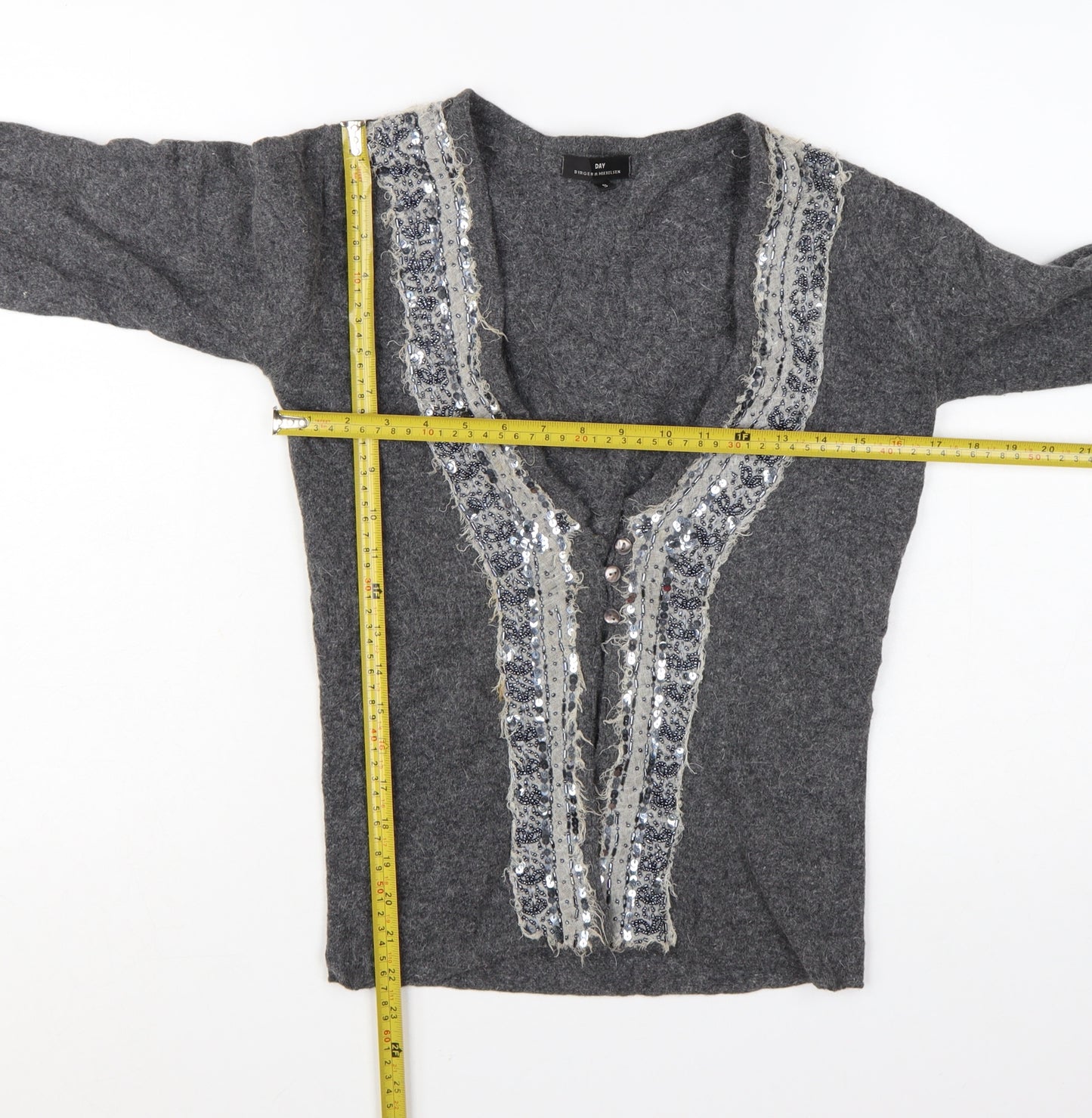 Day Birger et Mikkelsen Women's Grey Sequin V-Neck Cardigan S