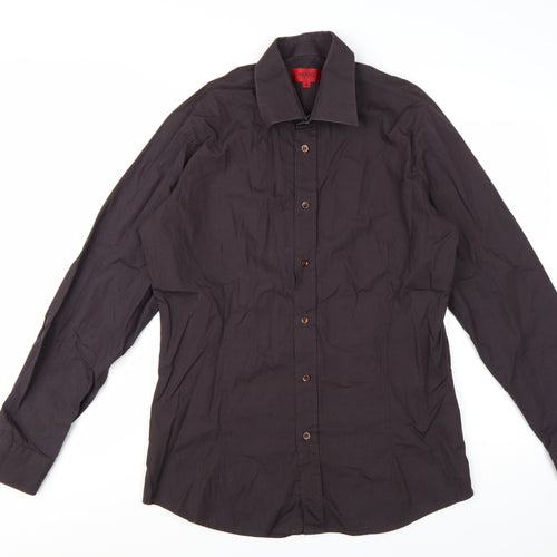 Hugo Boss Men's Brown Slim Fit Long Sleeve Button-Up Shirt M
