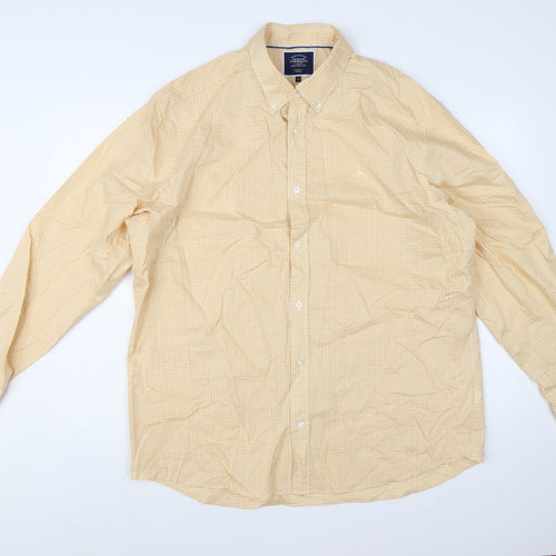 Charles Tyrwhitt Men's Yellow Check Classic Fit Long Sleeve Shirt XL