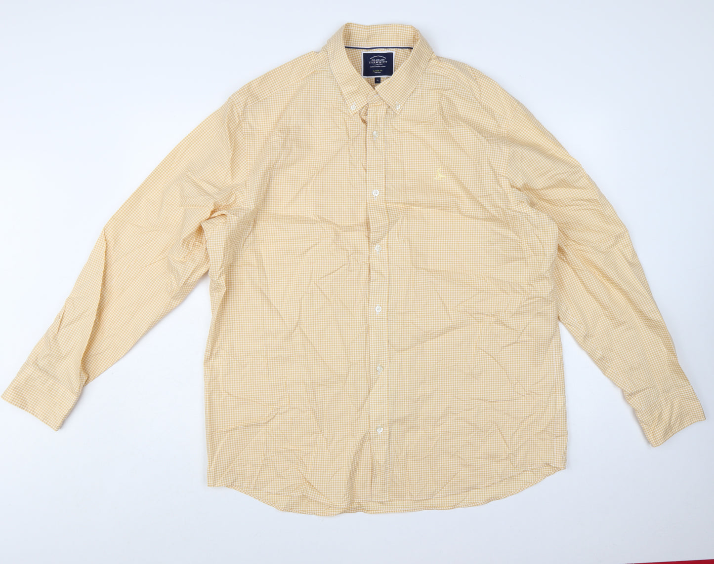 Charles Tyrwhitt Men's Yellow Check Classic Fit Long Sleeve Shirt XL