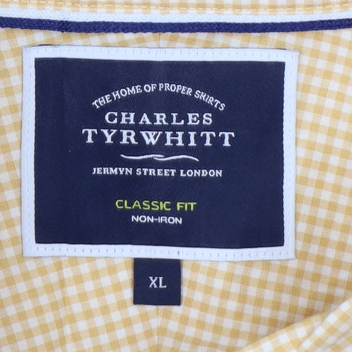 Charles Tyrwhitt Men's Yellow Check Classic Fit Long Sleeve Shirt XL