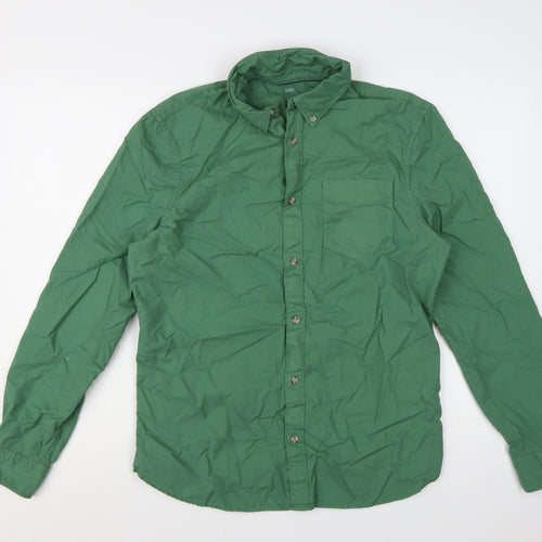 Marks and Spencer Men's Green Regular Fit Cotton Button-Up Shirt M