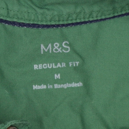Marks and Spencer Men's Green Regular Fit Cotton Button-Up Shirt M