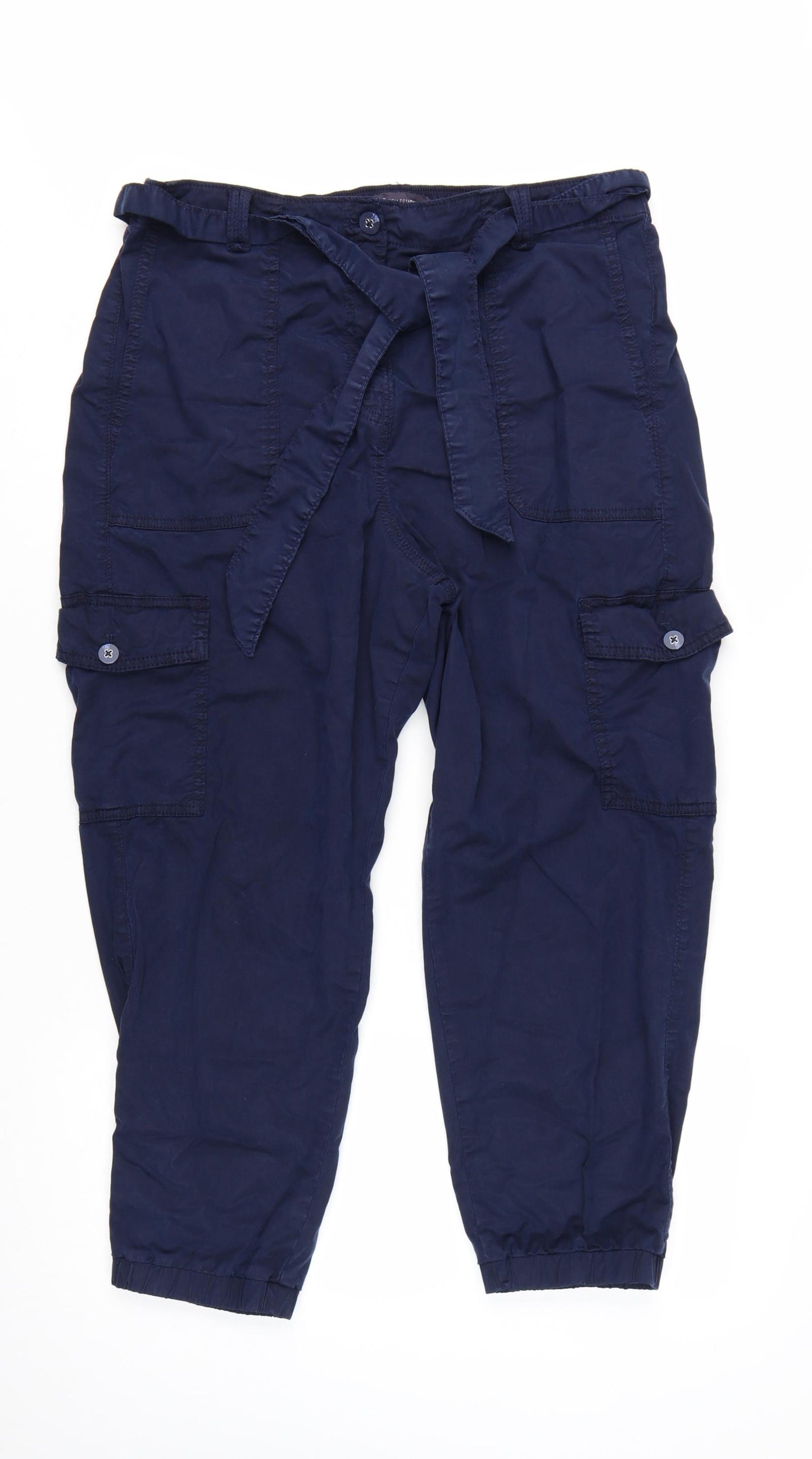 Marks and Spencer Women’s Blue Cargo Trousers Size 16 Belted Lightweight