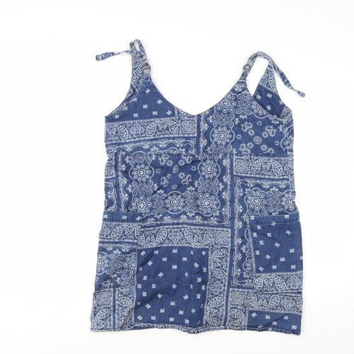 Pull&Bear Women's Blue Paisley Camisole Tank Top Size M Cotton Blend