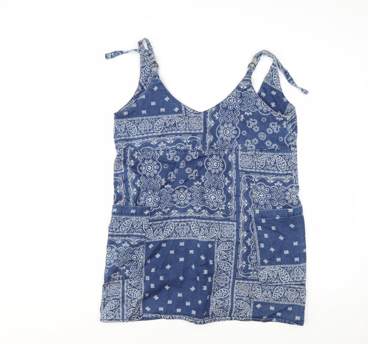 Pull&Bear Women's Blue Paisley Camisole Tank Top Size M Cotton Blend