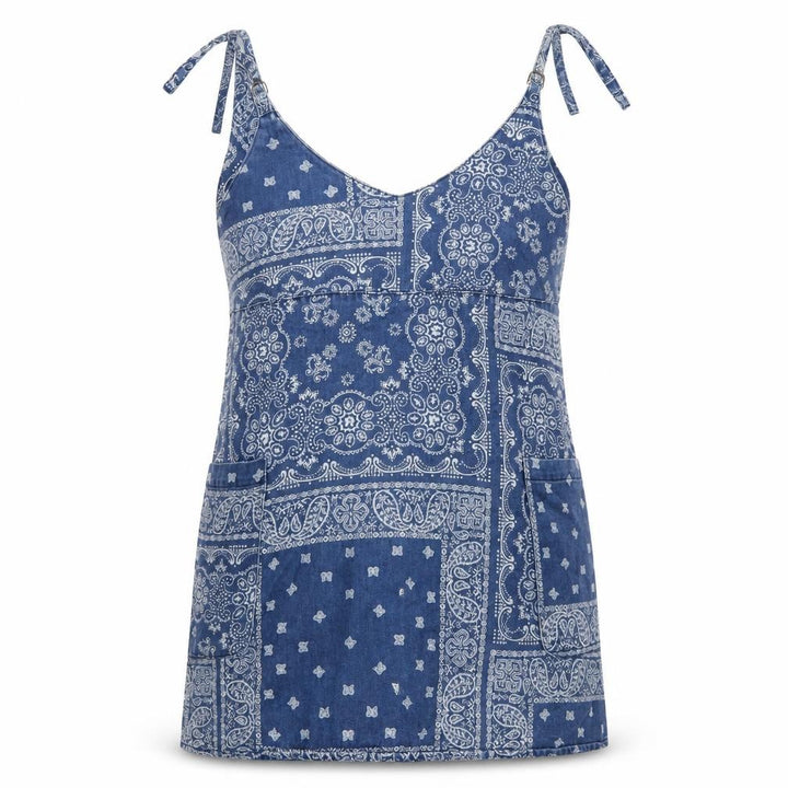 Pull&Bear Women's Blue Paisley Camisole Tank Top Size M Cotton Blend