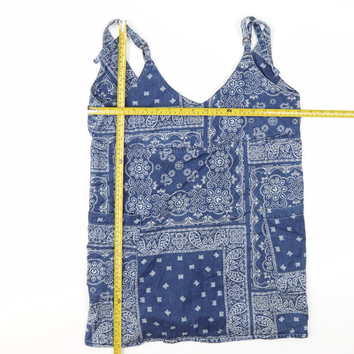 Pull&Bear Women's Blue Paisley Camisole Tank Top Size M Cotton Blend
