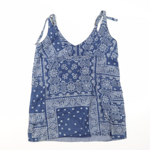 Pull&Bear Women's Blue Paisley Camisole Tank Top Size M Cotton Blend