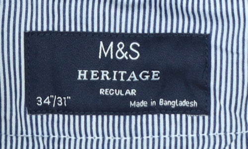 Marks and Spencer Men's Blue Heritage Regular Fit Chino Trousers 34W 31L