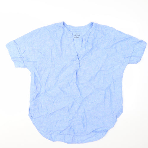Marks and Spencer Women's Blue Linen Chambray V-Neck Blouse Size 16