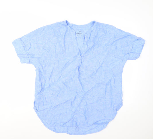 Marks and Spencer Women's Blue Linen Chambray V-Neck Blouse Size 16