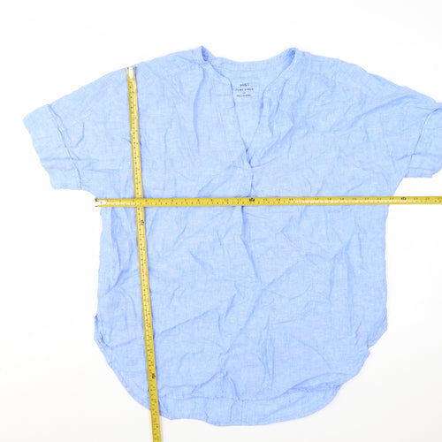 Marks and Spencer Women's Blue Linen Chambray V-Neck Blouse Size 16