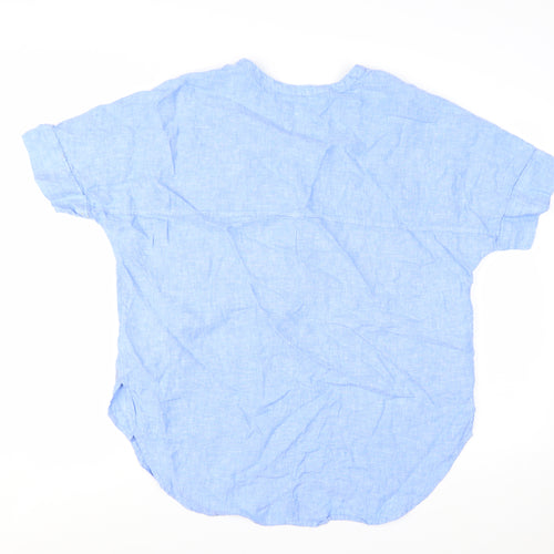 Marks and Spencer Women's Blue Linen Chambray V-Neck Blouse Size 16