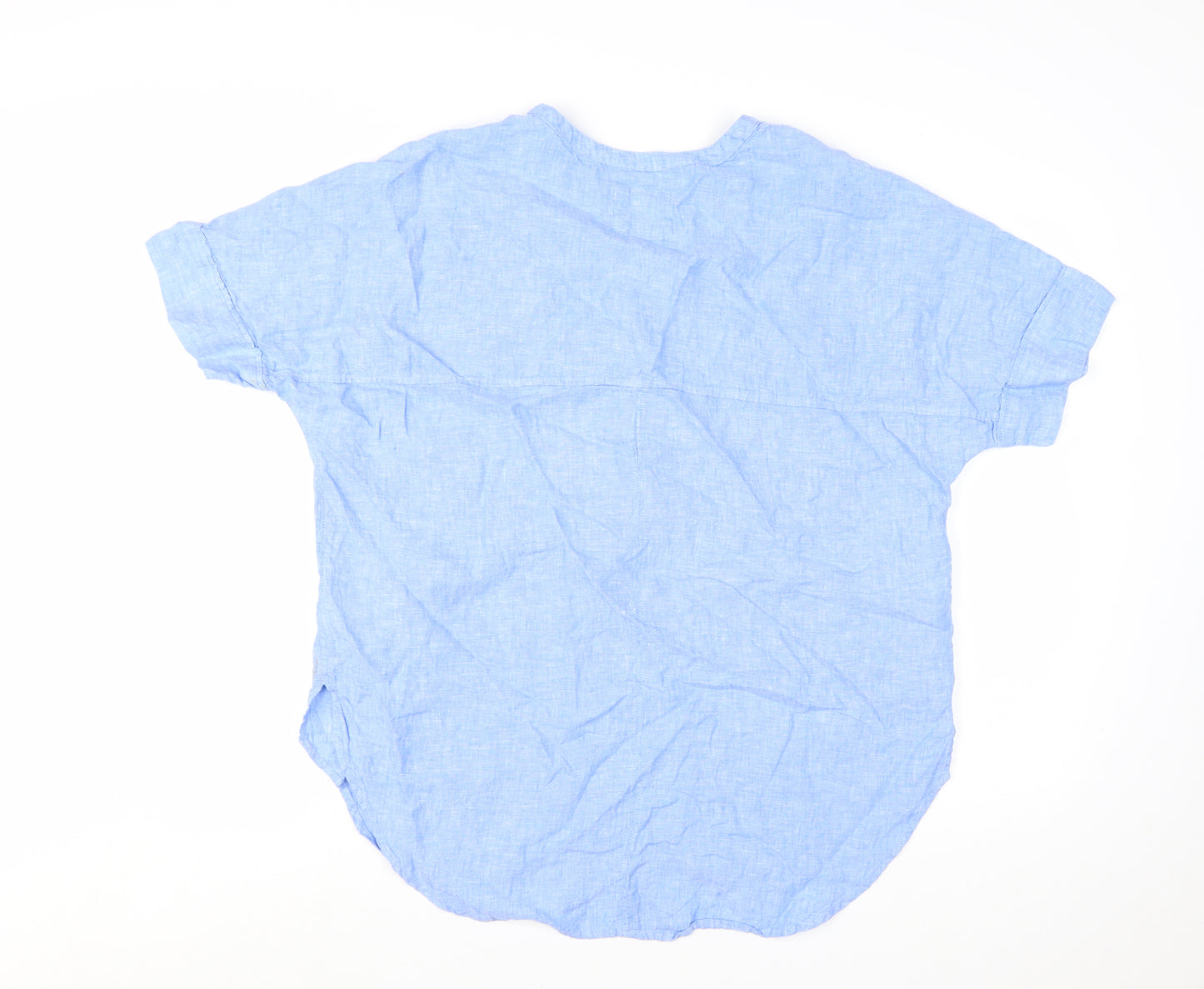 Marks and Spencer Women's Blue Linen Chambray V-Neck Blouse Size 16