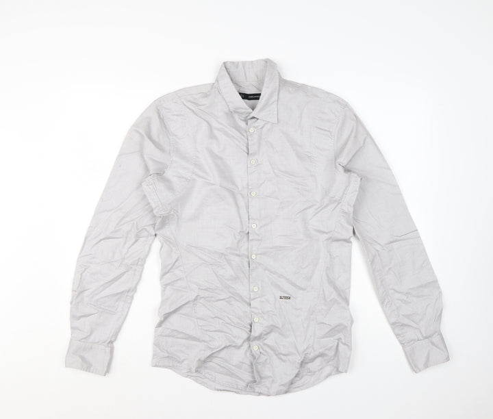 DSQUARED2 Men's Grey Slim Fit Cotton Button-Up Shirt Size 50