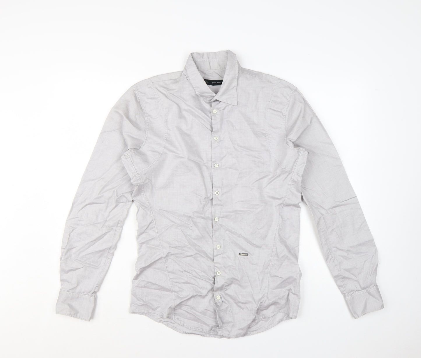 DSQUARED2 Men's Grey Slim Fit Cotton Button-Up Shirt Size 50