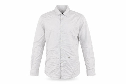 Front view of DSQUARED2 Men's Grey Slim Fit Cotton Button-Up Shirt, size 50