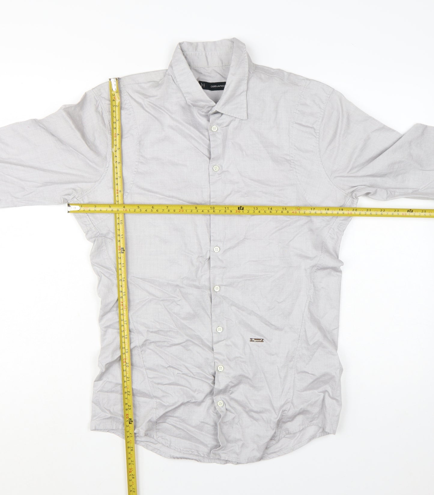 DSQUARED2 Men's Grey Slim Fit Cotton Button-Up Shirt Size 50