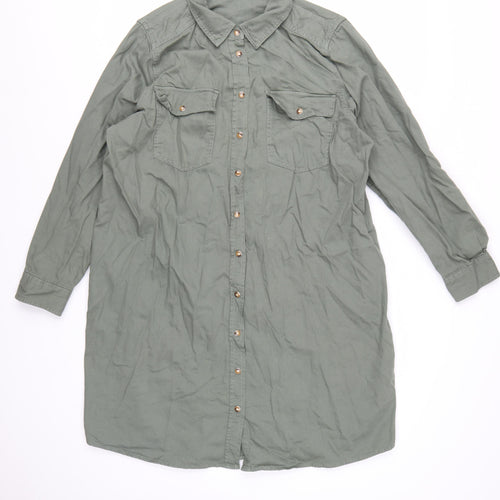 Marks and Spencer Women’s Green Size 18 Cotton Long Sleeve Shirt Dress