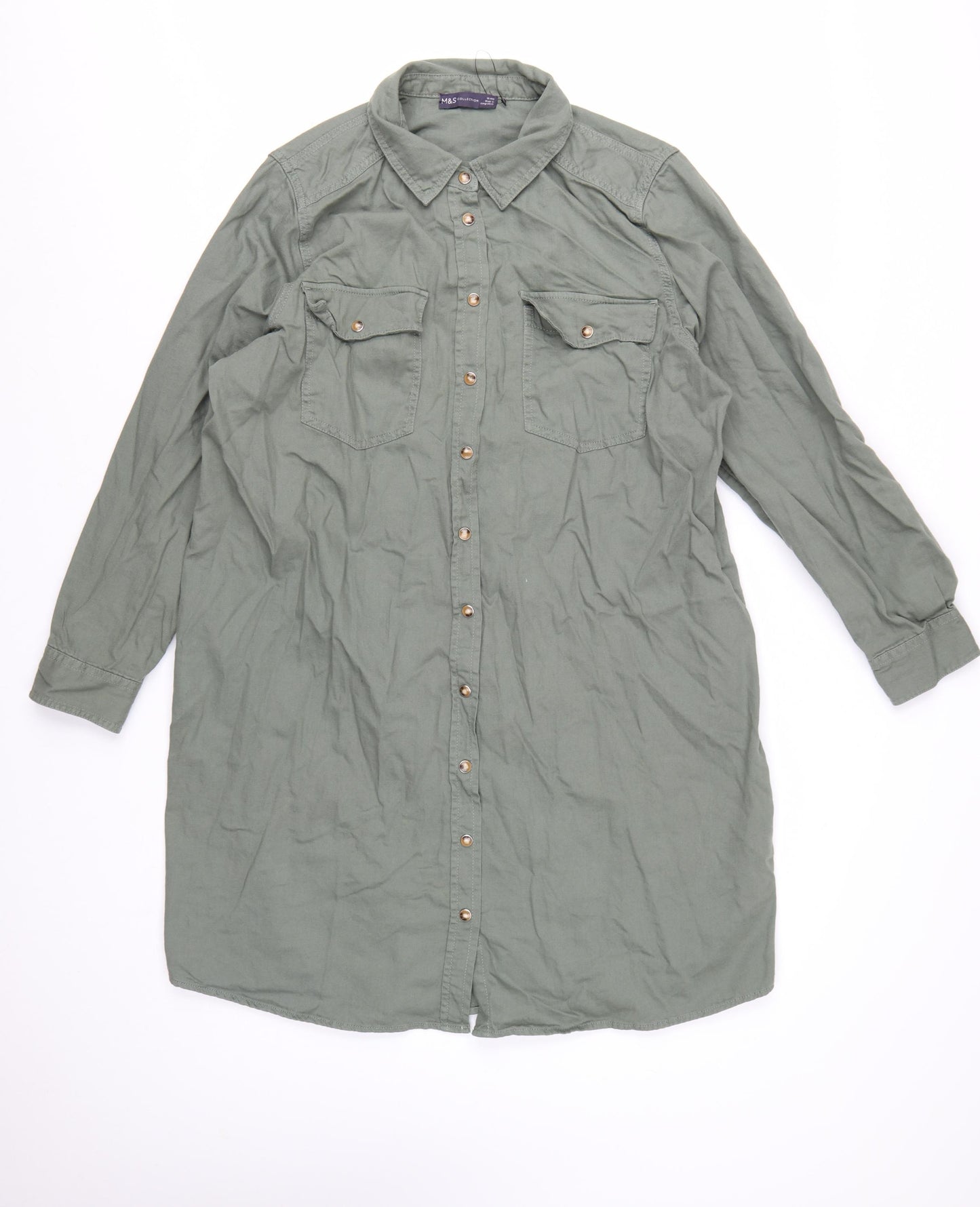 Marks and Spencer Women’s Green Size 18 Cotton Long Sleeve Shirt Dress