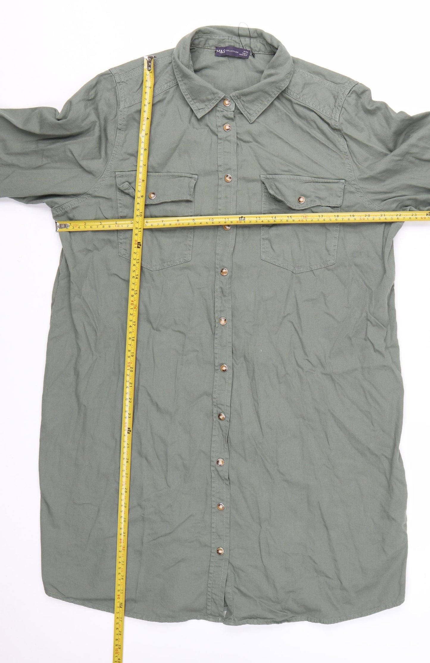 Marks and Spencer Women’s Green Size 18 Cotton Long Sleeve Shirt Dress