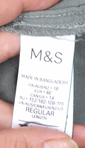 Marks and Spencer Women’s Green Size 18 Cotton Long Sleeve Shirt Dress