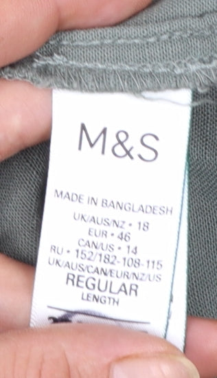Marks and Spencer Women’s Green Size 18 Cotton Long Sleeve Shirt Dress
