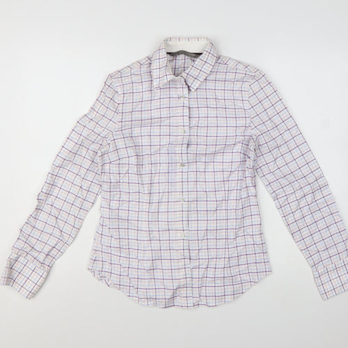 ZARA Basic Women's White Check Long Sleeve Button-Up Shirt Size M