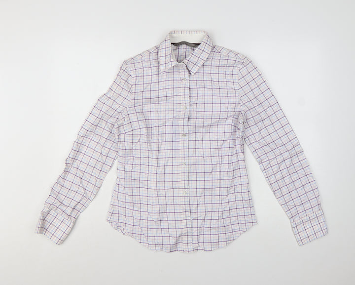 ZARA Basic Women's White Check Long Sleeve Button-Up Shirt Size M